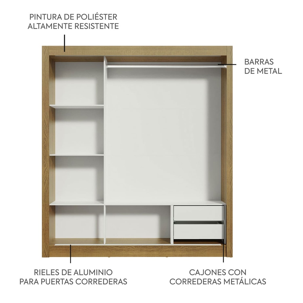 Closet Lyon 3 puertas 2 cajones rustic