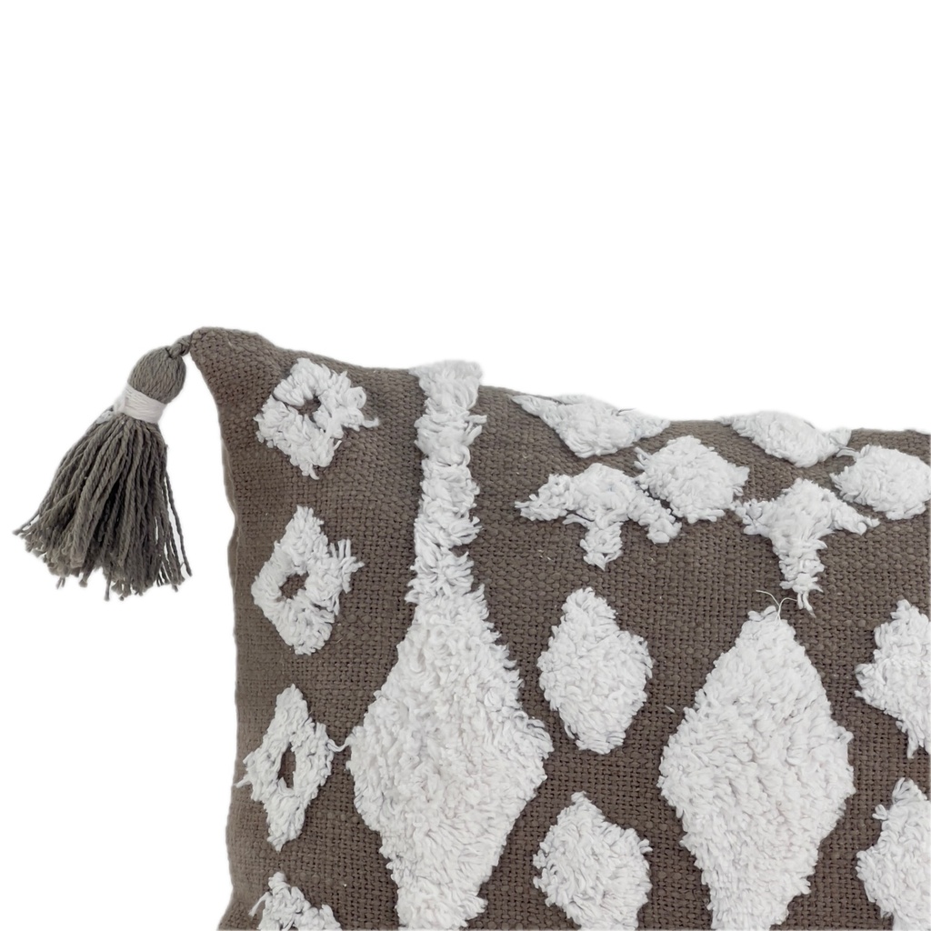 Cojín verde/blanco con borlas 30x50cm