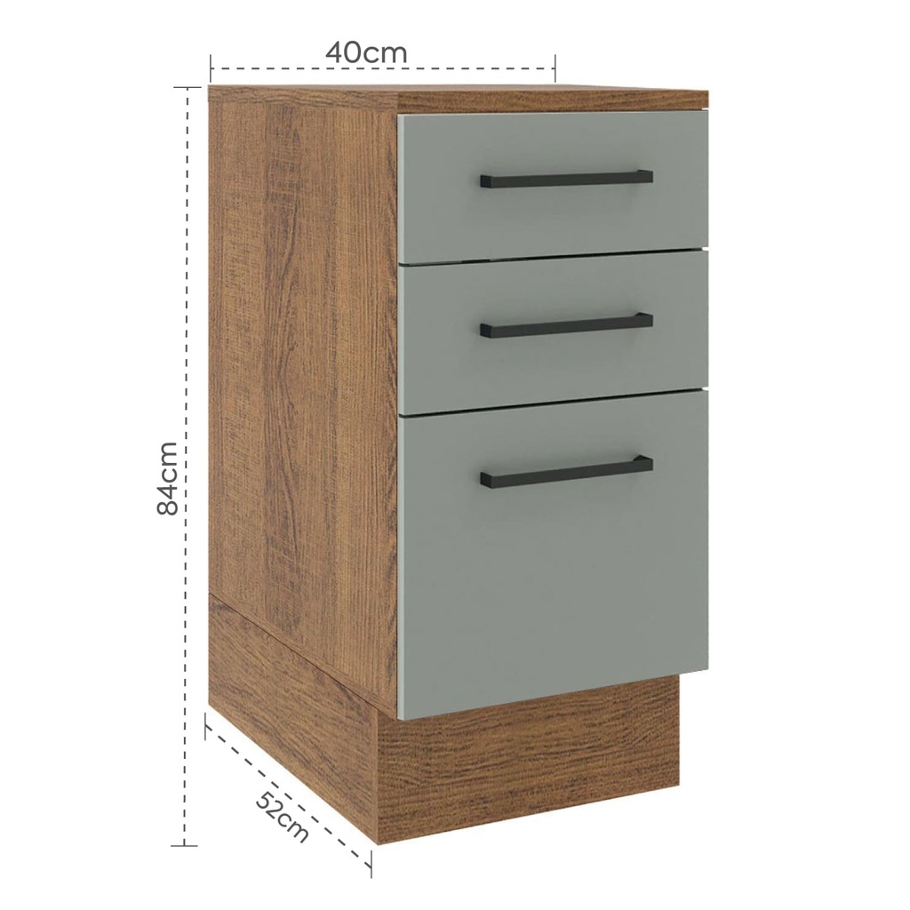Base cocina Agata gris 3 cajones 40cm