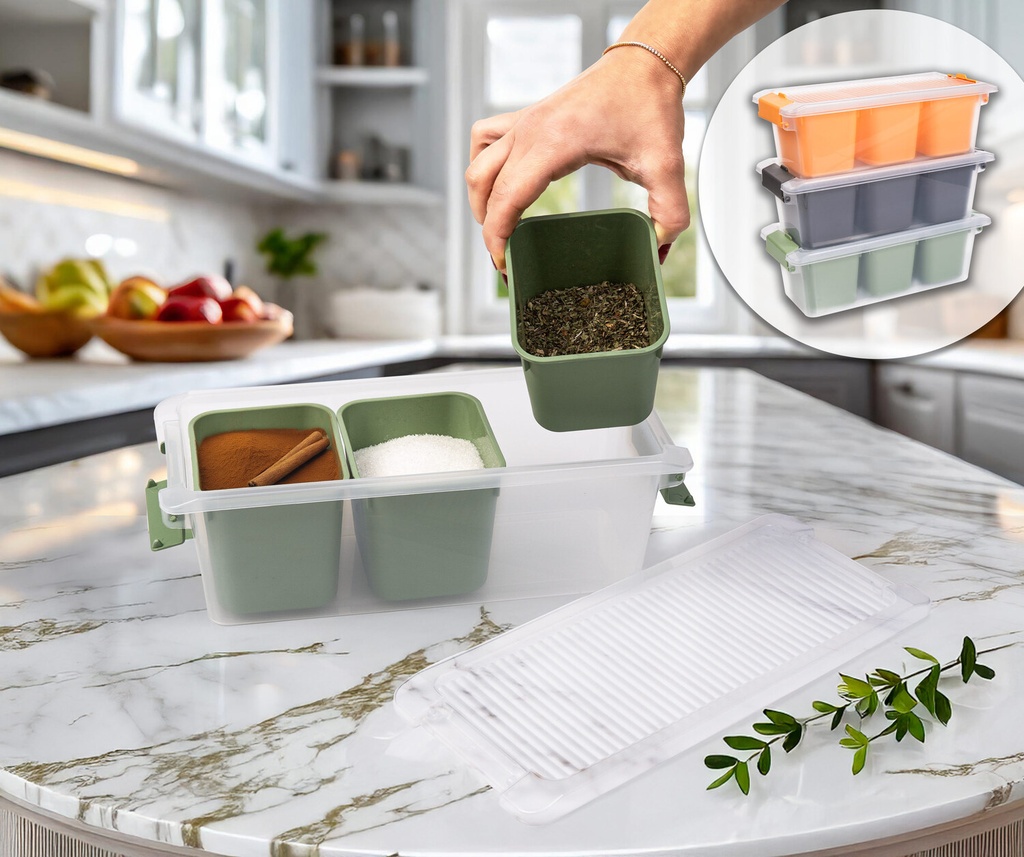 Contenedor plástico 3 compartimientos 1,96lt