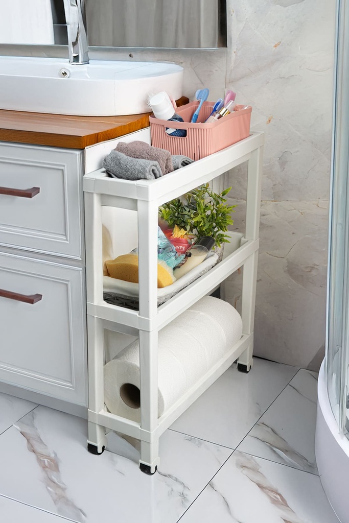 Carro plástico blanco 3 niveles 37x24,5x65,7cm