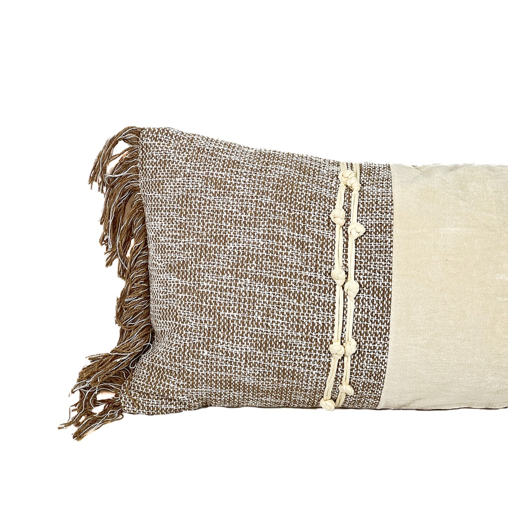 Cojín boho beige flecos 30x70cm