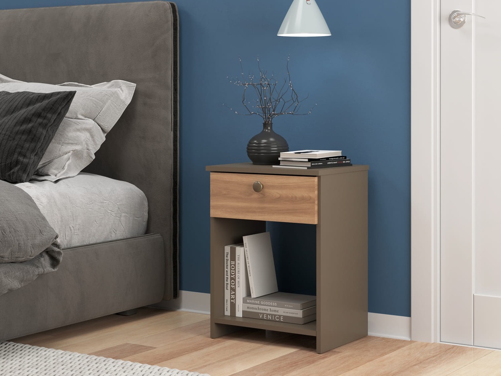 Velador 1 cajon Damasco/Nogal