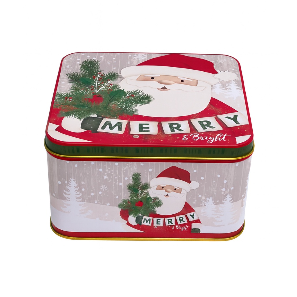 Caja lata navidad cuadrada pascuero 17cm