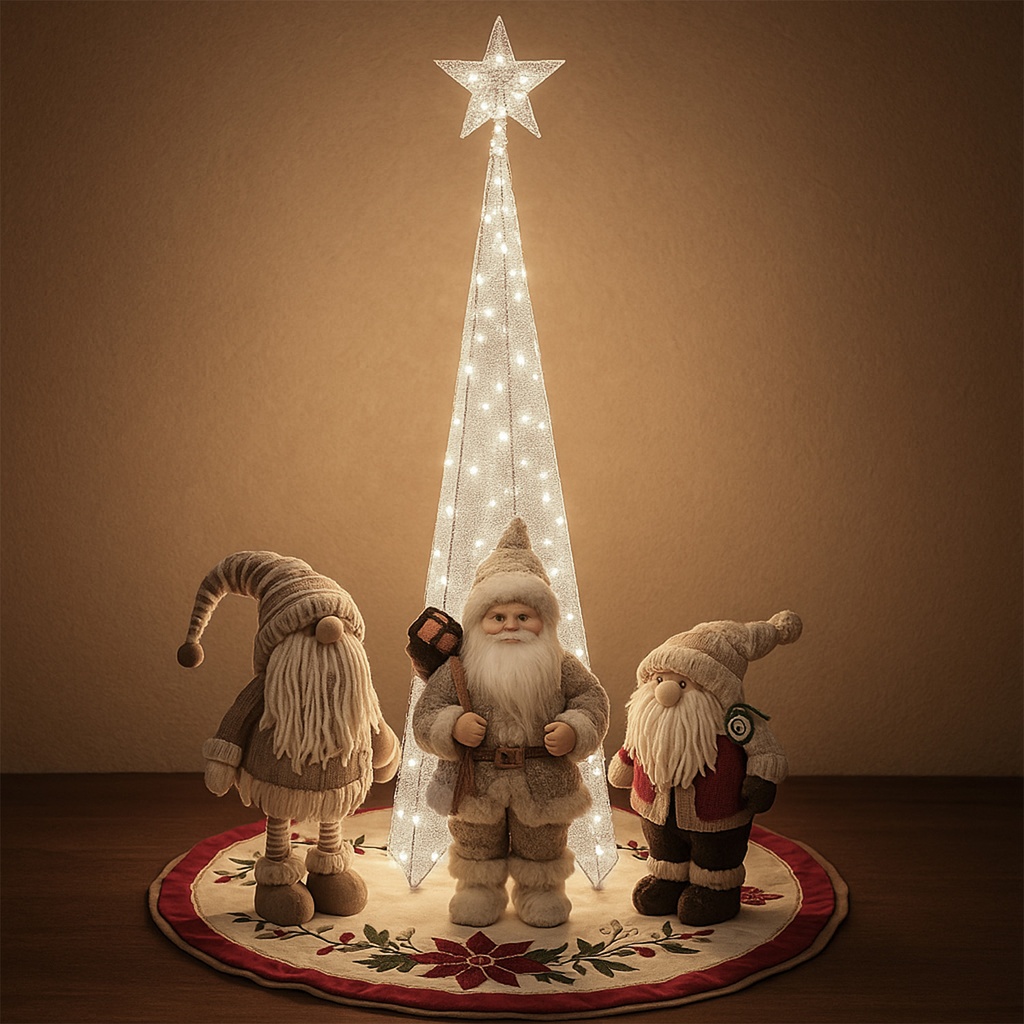 Figura navideña 210cm 100 luces LED árbol triangular plateado