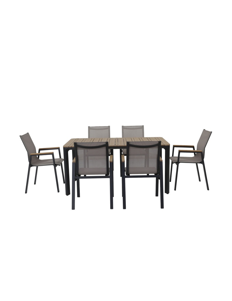 Juego comedor terraza 6 sillas Ely gris oscuro