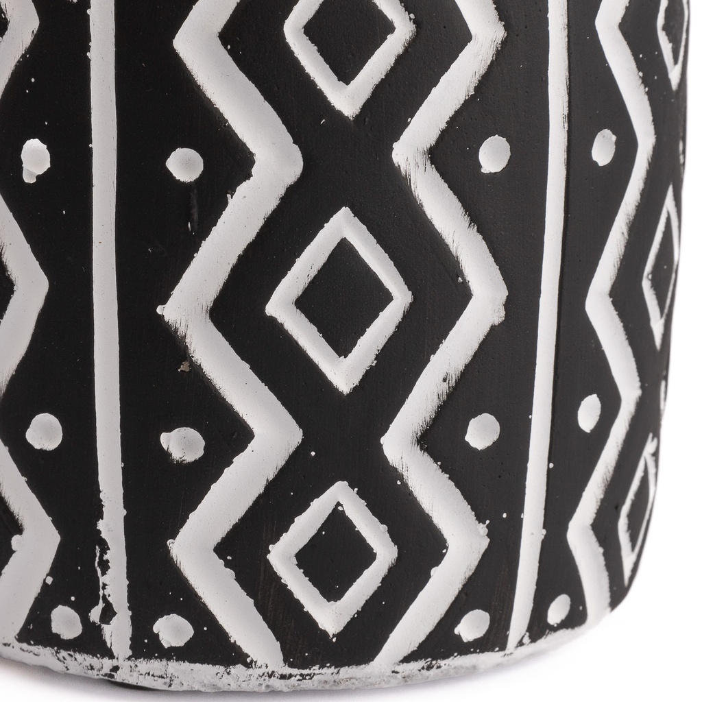 Macetero de Cemento Etnico Negro y Blanco 11cm