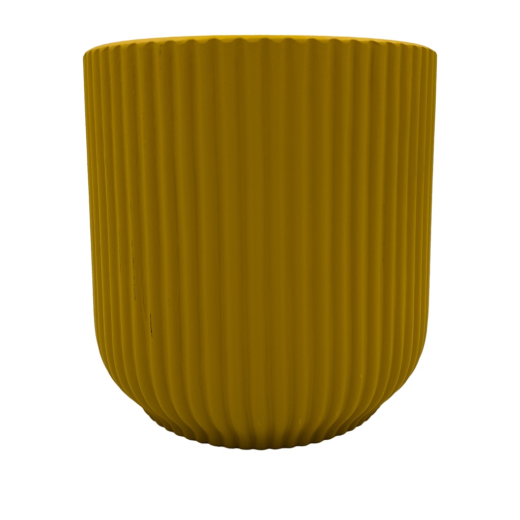 Macetero cerámica 14cm ranurado mostaza