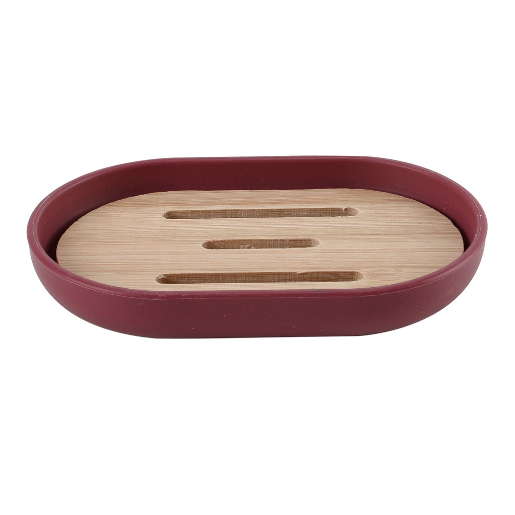 Jabonera plástico burdeo bambú