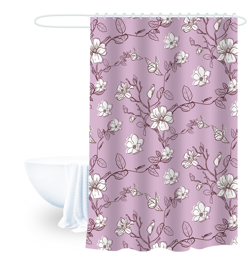 Cortina baño flores burdeo 180x180cm