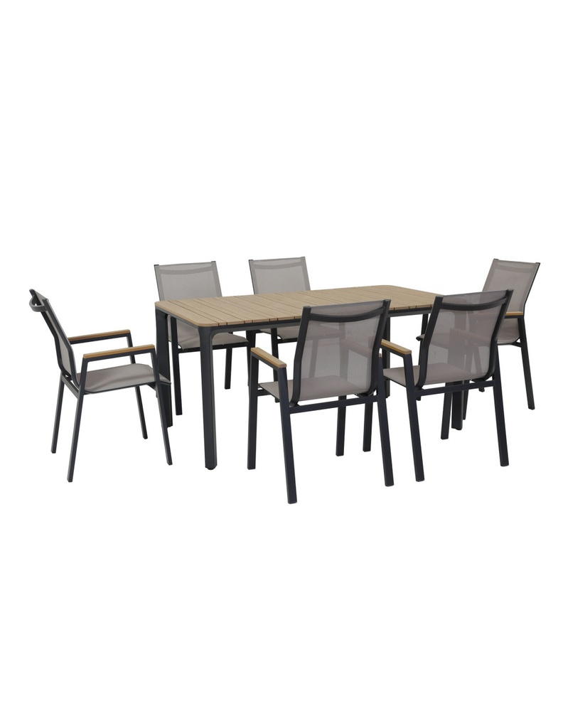 Juego comedor terraza 6 sillas Ely gris oscuro