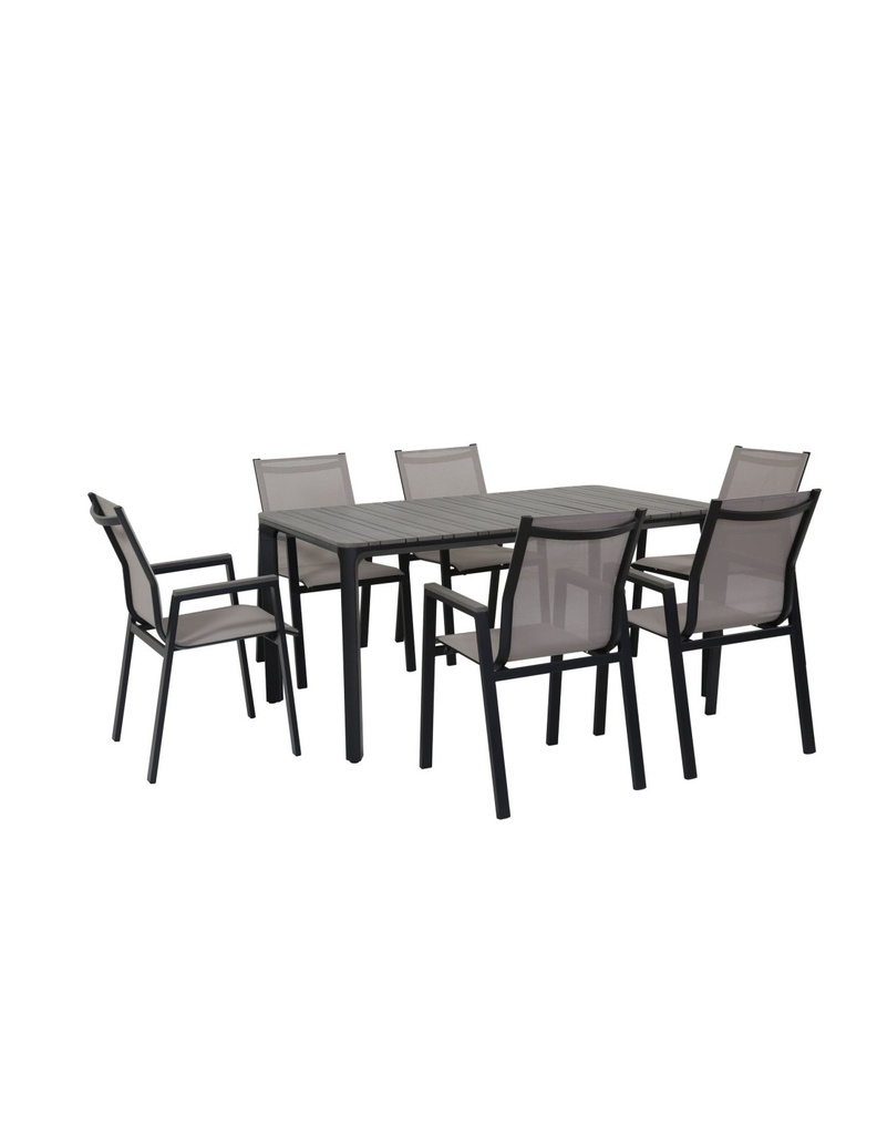 Juego comedor terraza 6 sillas Ely negro